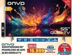 ONVO 550VF5000AQ 55 İNÇ FRAMELESS 4K UHD QLED GOOGLE TV AKILLI TELEVİZYON